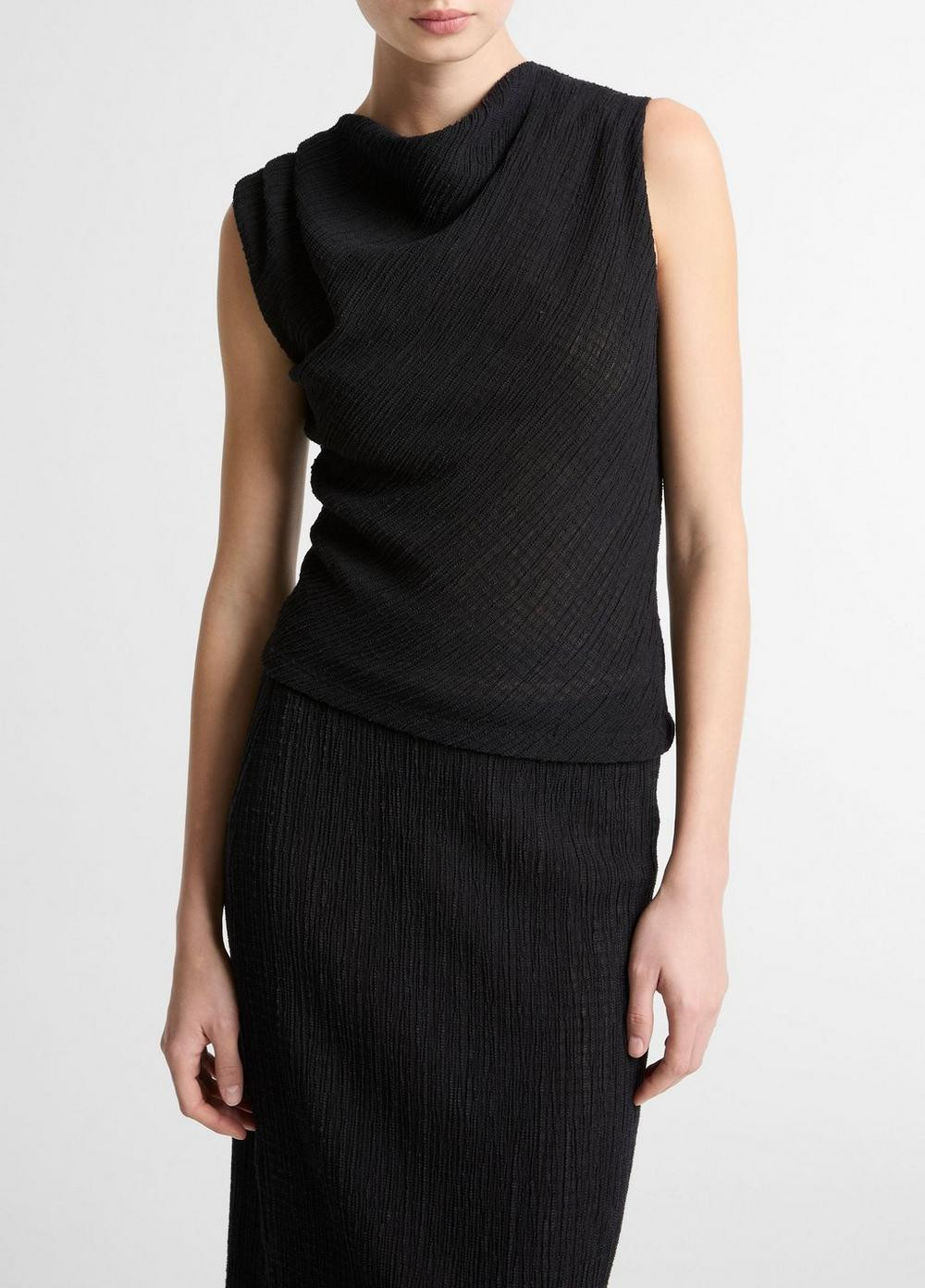 Women's Shadow Grid Cowl-Neck Top, Black, Size XXS Vince | Vince LLC