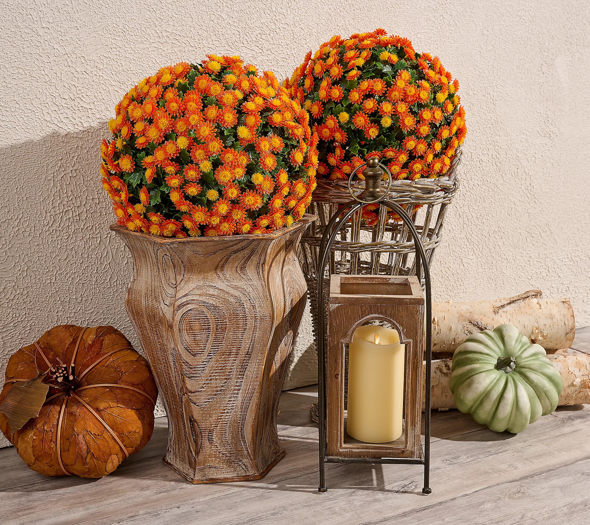 As Is Wicker Park S/2 Oversized Harvest Faux Mum Spheres | QVC