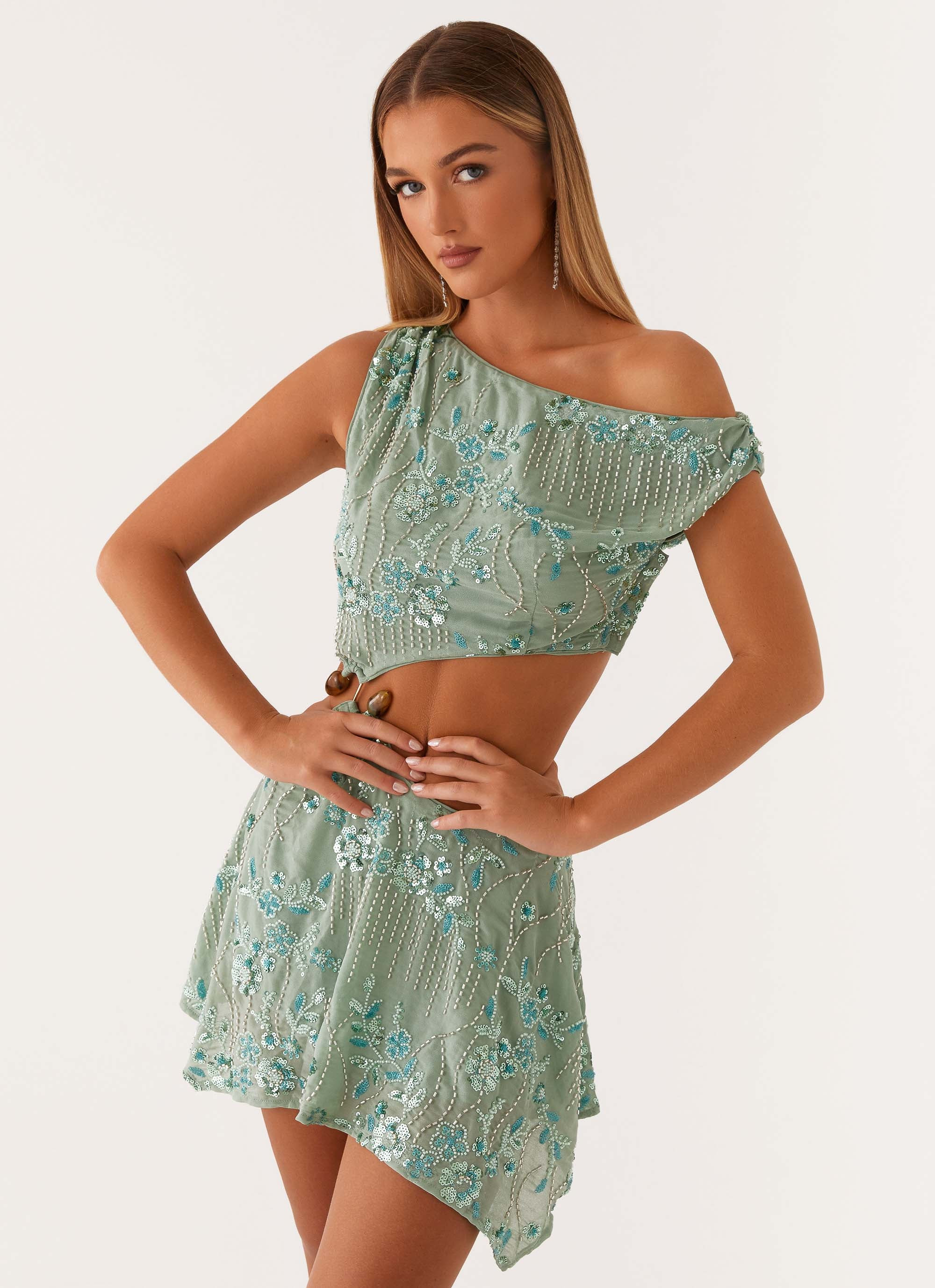 Aletta Sequin Mini Dress - Mint | Peppermayo (Global)