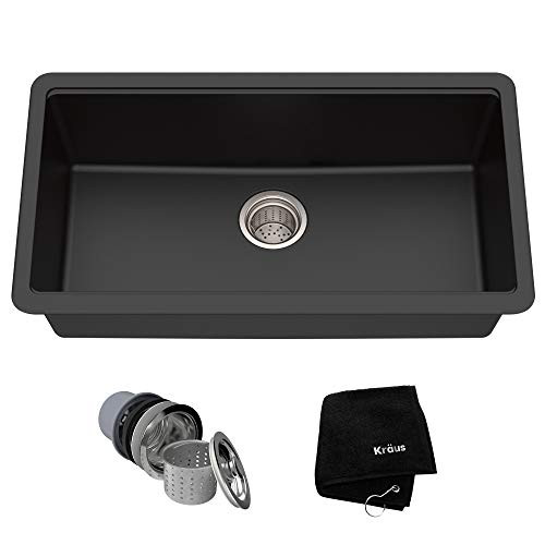 Kraus KGU-413B Undermount Single Bowl Granite Kitchen Sink, 31 Inch, Black | Amazon (US)