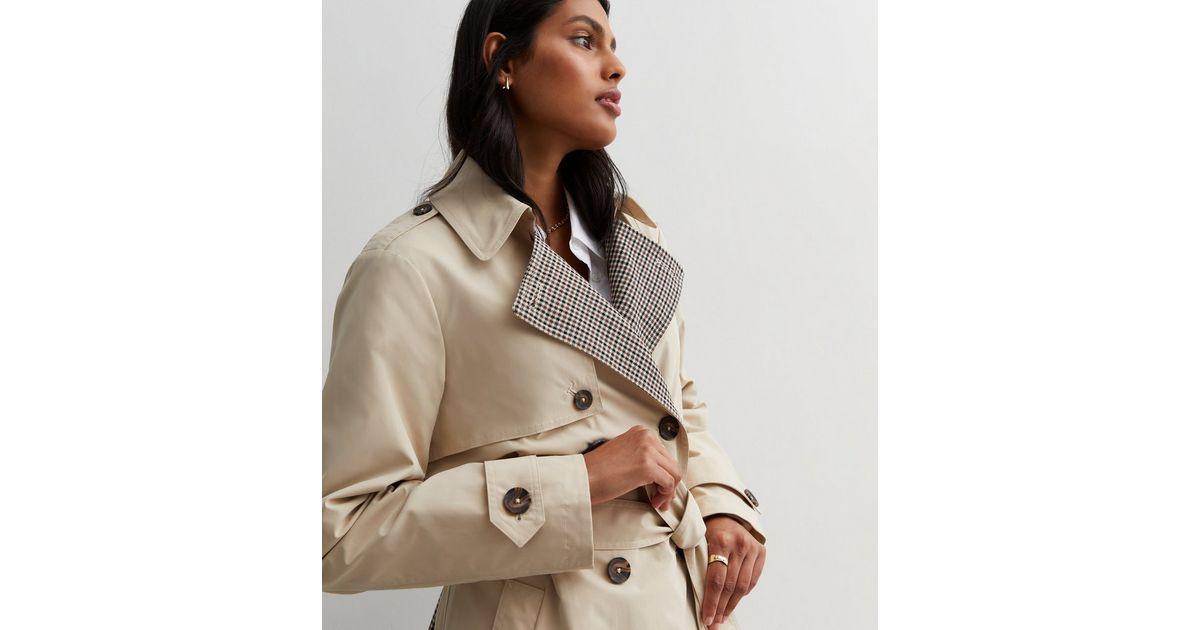 Stone Check Revere Collar Belted Trench Coat
						
						Add to Saved Items
						Remove from Sa... | New Look (UK)
