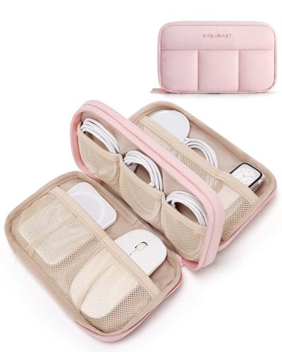 BAGSMART Electronics Organizer Travel Case, Cord Storage for Chargers Cables Phones, Compact Tech Accessories Pouch, Pink | Amazon (US)