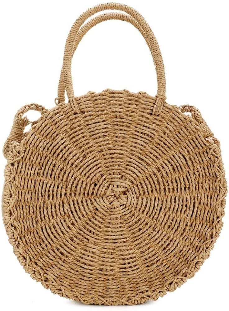 Womens Straw Bag Round Rattan Crossbody Bag Handwoven Natural Summer Beach Shoulder Bag | Amazon (US)