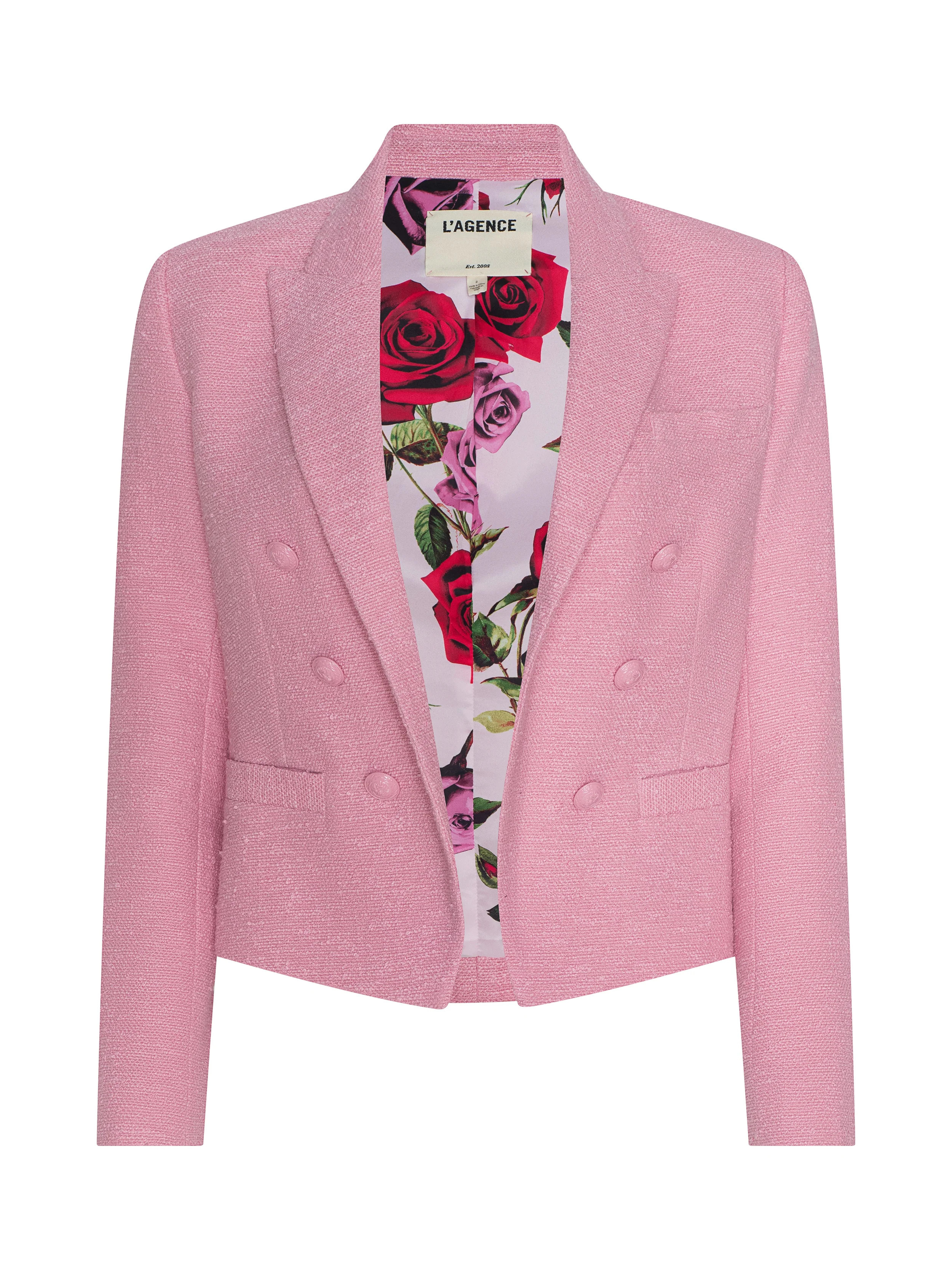 L'AGENCE Brooke Tweed Blazer In Fondant Pink/Pink Multi Romantic Rose | L'Agence