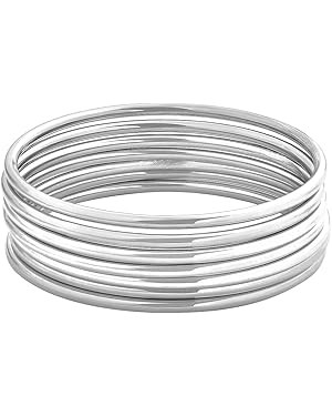 Edforce Stainless Steel Glossy Thin Round Bangle Bracelet Set for Women, Set of 7 | Amazon (US)