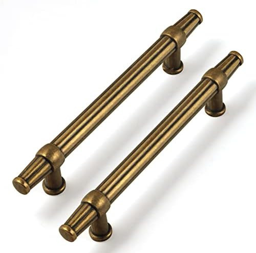 Goo-Ki Antique Brass Cabinet Handles 5 in (128mm) Hole Centers Straight Bar Pull,6-Pack Vintage Bras | Amazon (US)