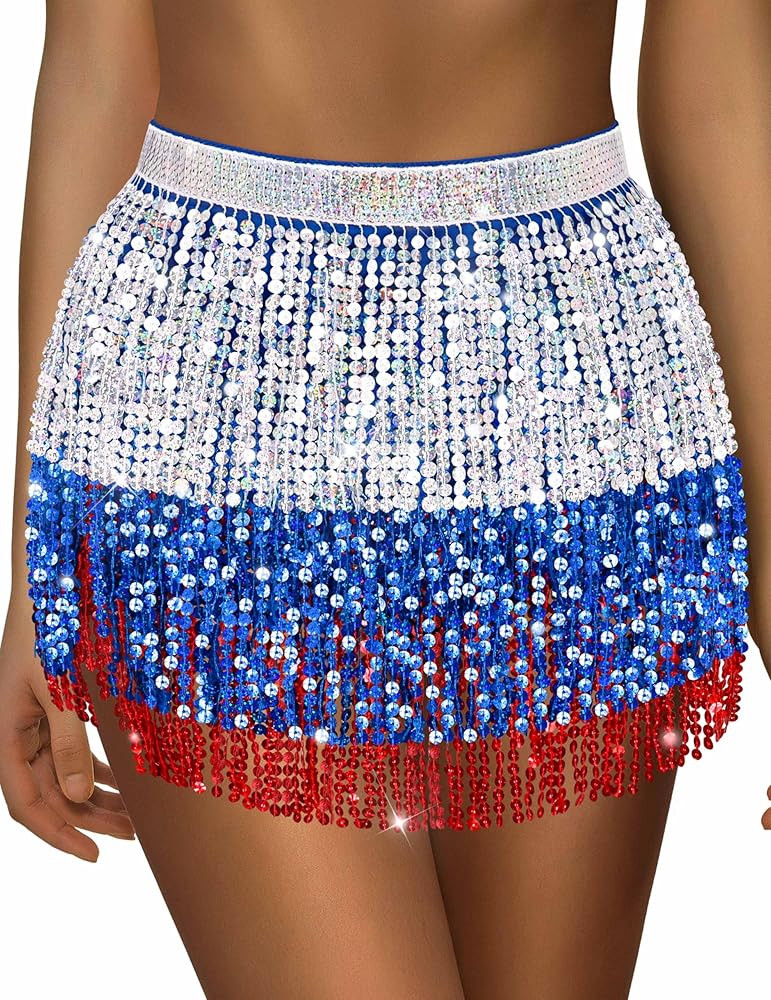 Sequin Skirt Sparkly Skirt Belly Dance Skirt Glitter Skirt Rave Sparkle Skirt Sequin Tassel Skirt... | Amazon (US)