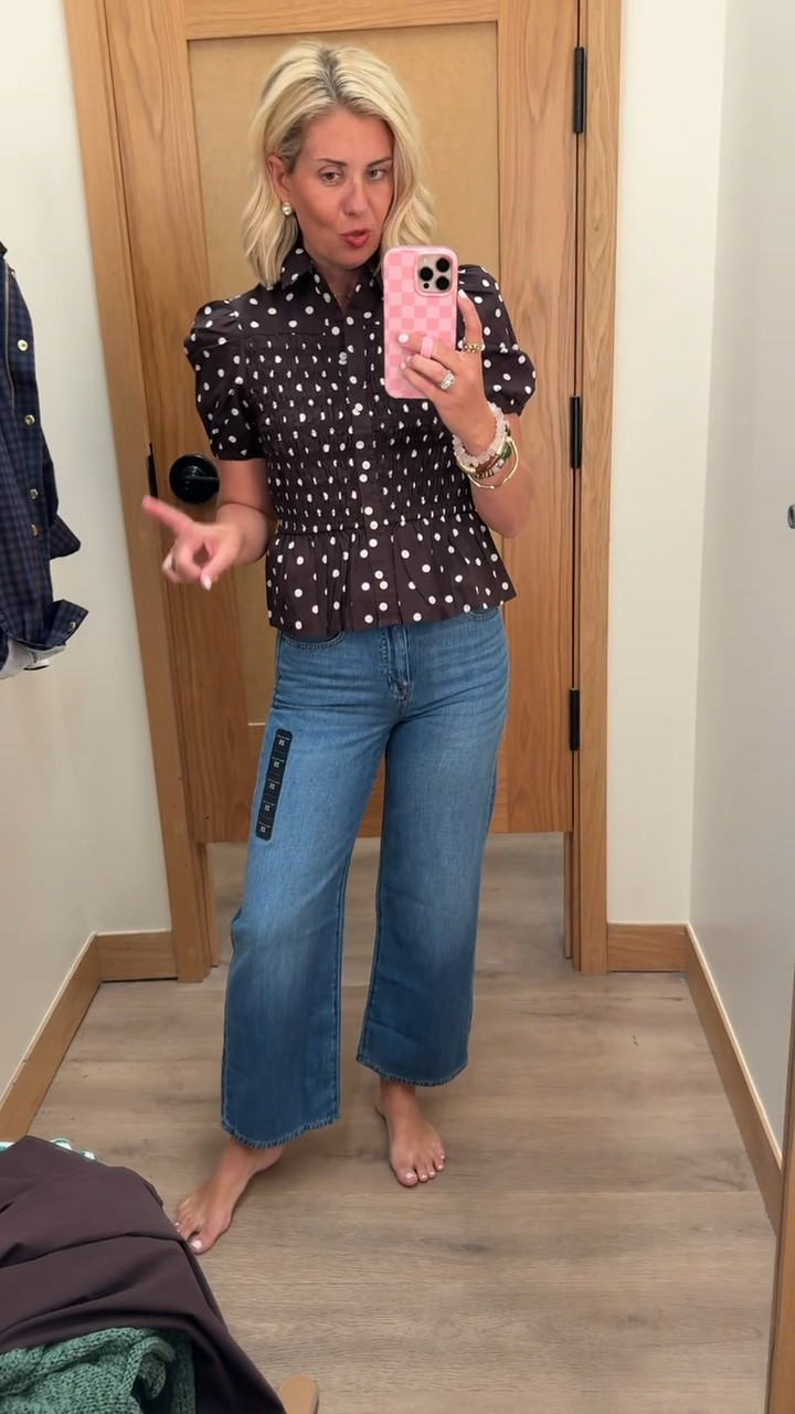 Cutest smocked top & cropped jeans!

Sizing:
Sweaters - 4 
Collared Dress - 2 
Midi Dress - 0
Pants & Jeans - 26P
Blazer - 2 
Green Jacket - small
Plaid Jacket - xs

#LTKdayinmylife #LTKmomlife #LTKOver40