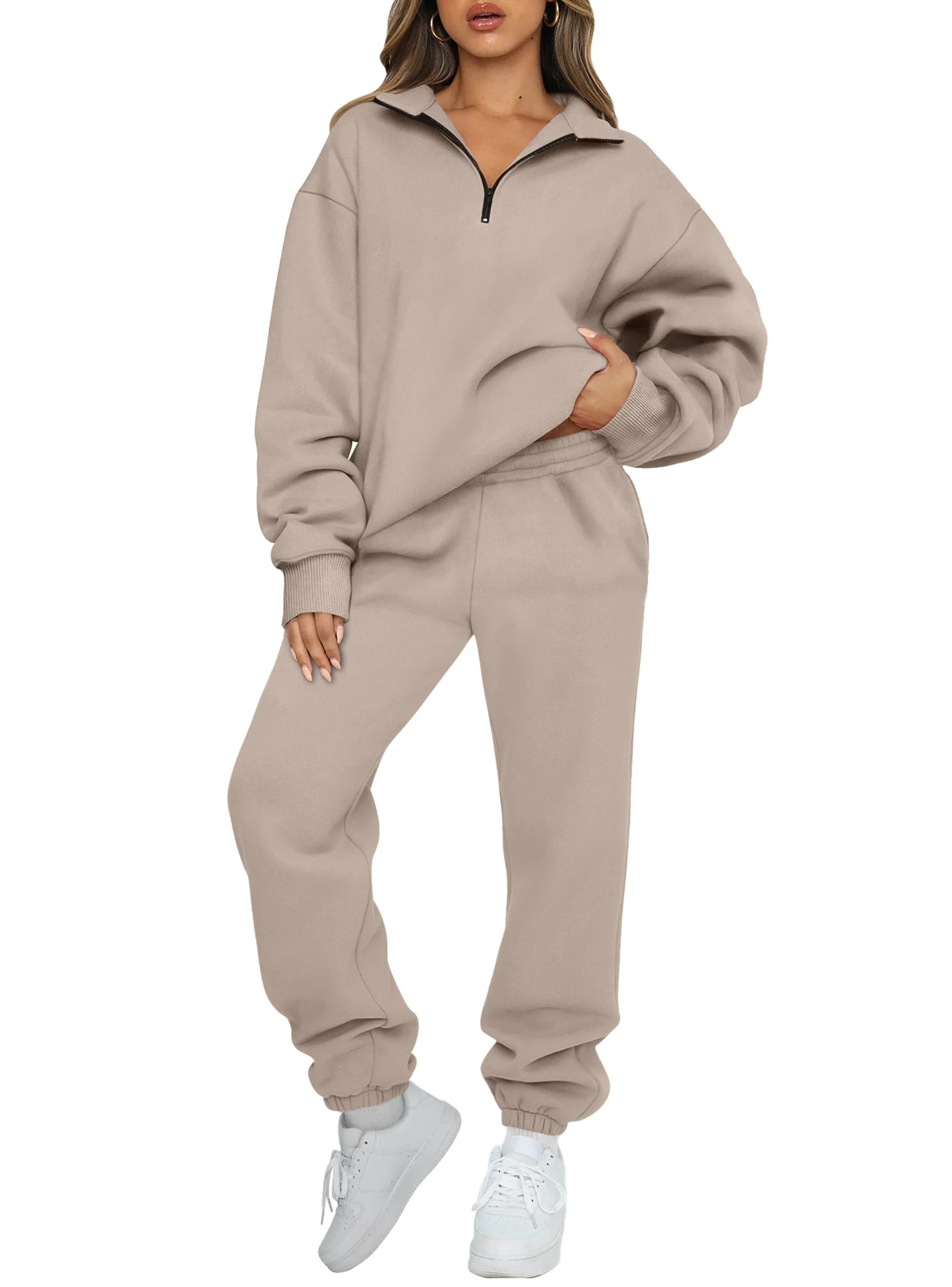 SUNBS Women's Sweatsuits 2 Piece Outfits Long Sleeve Half Zip Pullover and Baggy Sweatpants with ... | Walmart (US)