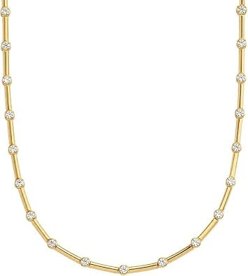 House Of Hunter CZ Bar and Link Necklace | 18k Gold Cubic Zirconia Necklace for Women, Gold Bar and Link Chain, CZ Everyday Chain, Dainty Layering Necklace, Tennis Necklace | Amazon (US)
