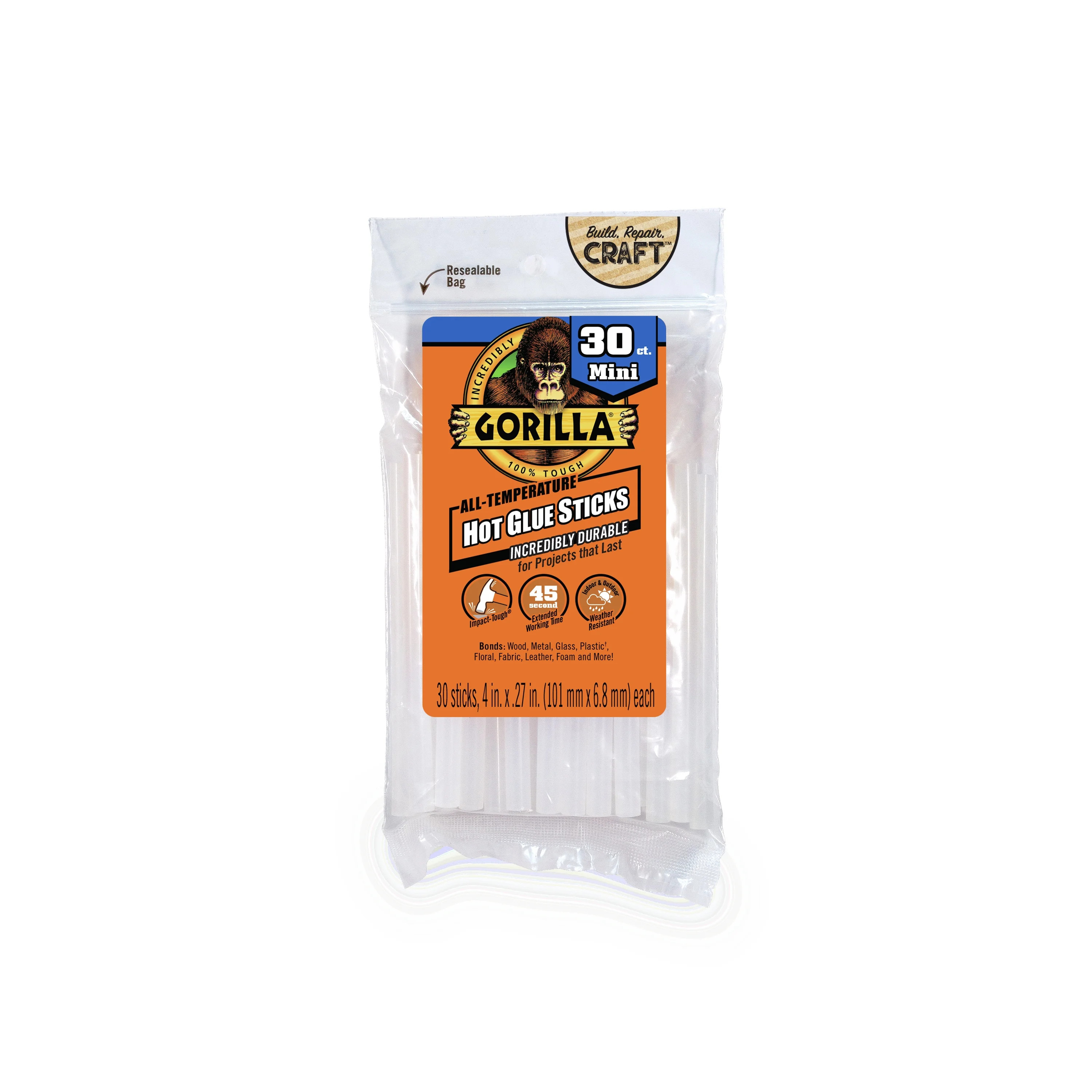 Gorilla Glue Clear 4" Dual Temp Mini Hot Glue Sticks, 30 Count - Walmart.com | Walmart (US)