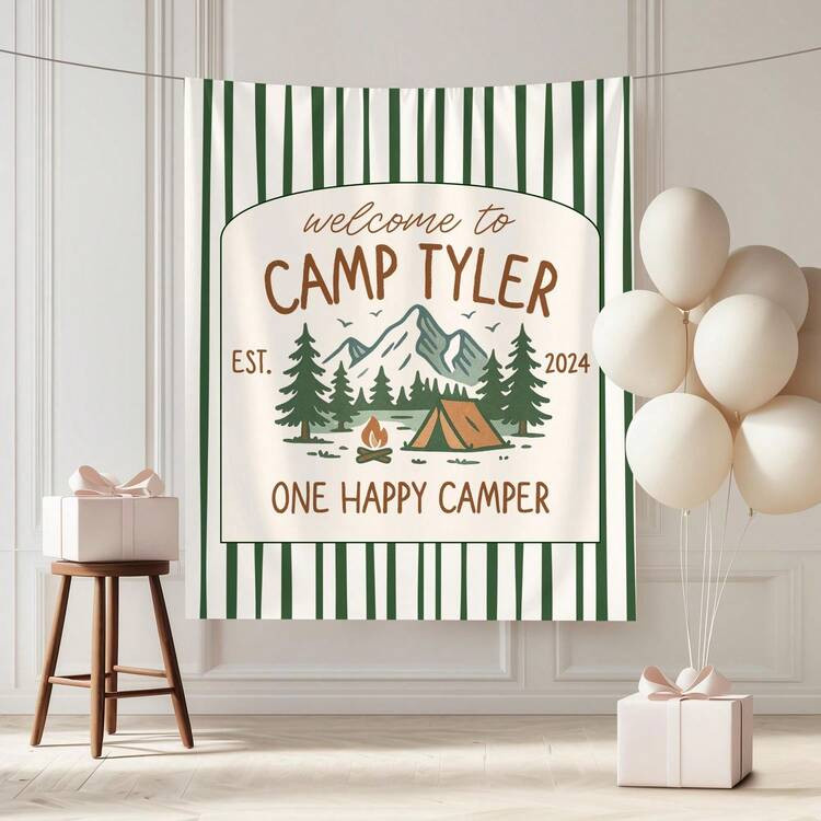 1pc Custom One Happy Camper Birthday Party Banner Backdrop Camping First Birthday Theme Hiking Pa... | SHEIN