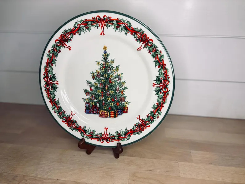 Christopher Radko Traditions Holiday Celebration Christmas Tree Dinner Plate | Vintage Christmas ... | Etsy (US)