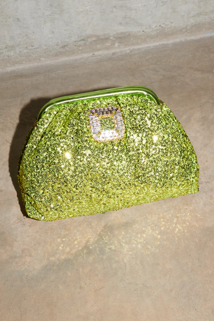 Lime Sequin Clutch Bag | Never Fully Dressed US