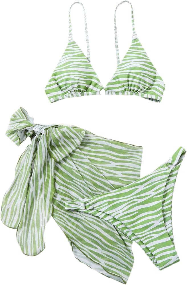 SOLY HUX Women's Wrap Triangle Bikini Bathing Suits with Mesh Beach Skirt 3 Piece Swimsuits | Amazon (US)