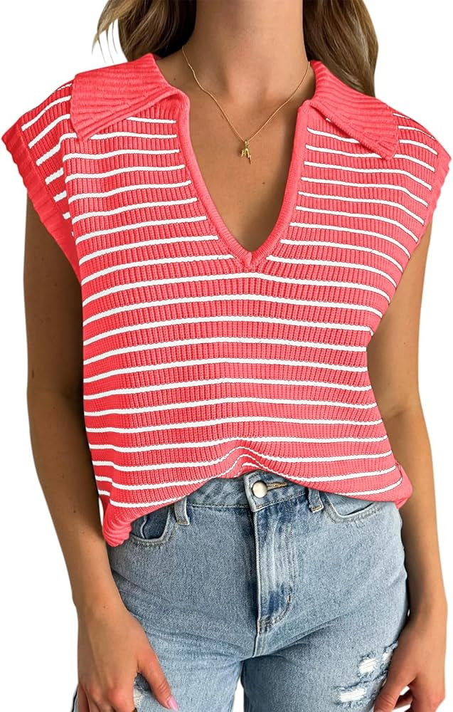 Yousify Summer Sweaters for Women 2025 V Neck Cap Sleeve Tops Sleeveless Spring Clothes Sweater V... | Amazon (US)