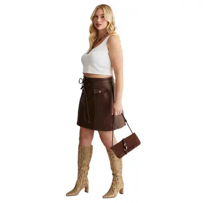 June + Vie Faux Leather Mini Skirt in Chestnut at Nordstrom, Size 30 | Nordstrom