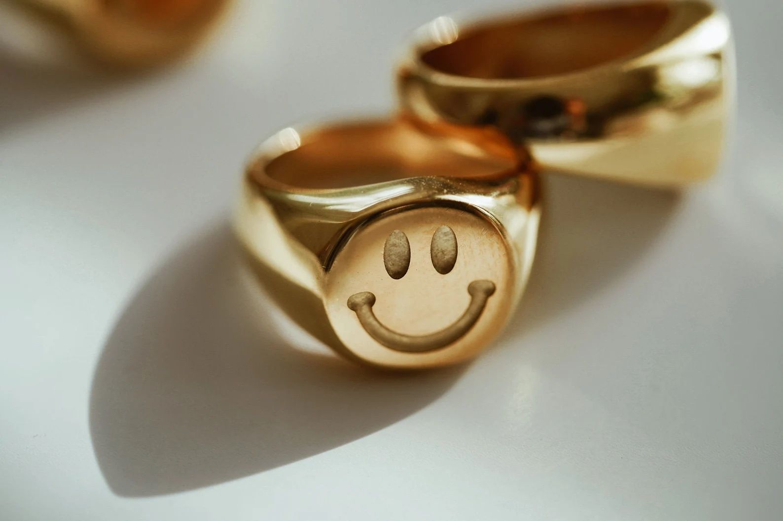 18K Gold Smiley Face Ring • Happy Face Ring • Stainless STEEL Happy Face Ring • Gold Emoji ... | Etsy (US)