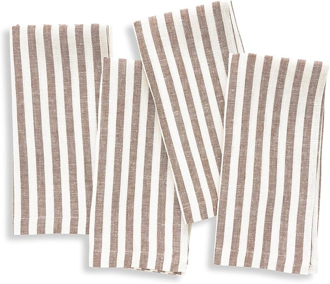 Solino Home 100% Linen Napkins, 20 x 20 in, Brown, Amalfi Stripe, Set of 4 | Amazon (US)