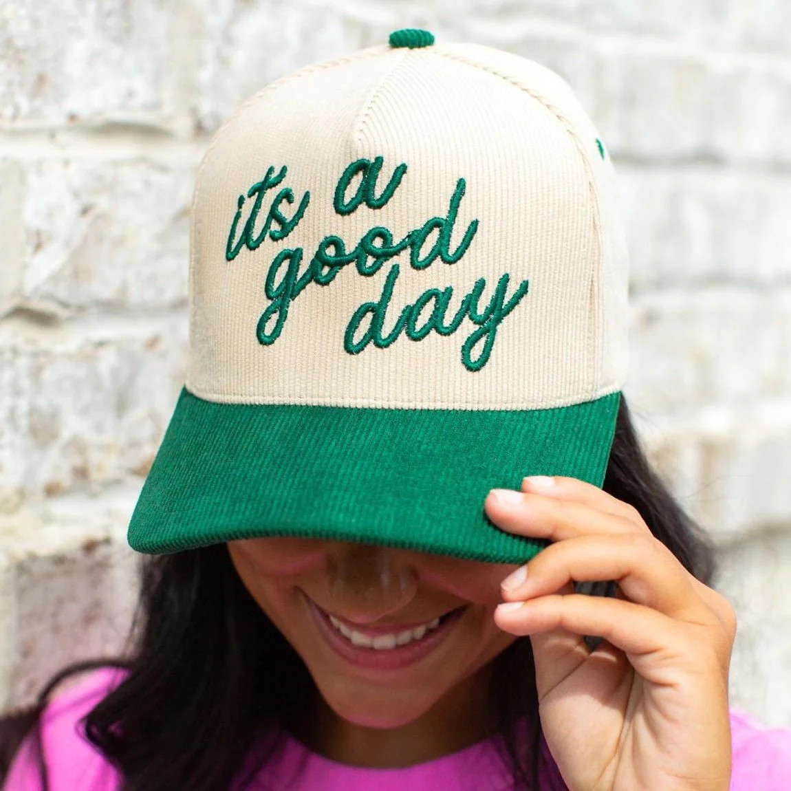 'It's A Good Day' Evergreen Corduroy Hat | United Monograms