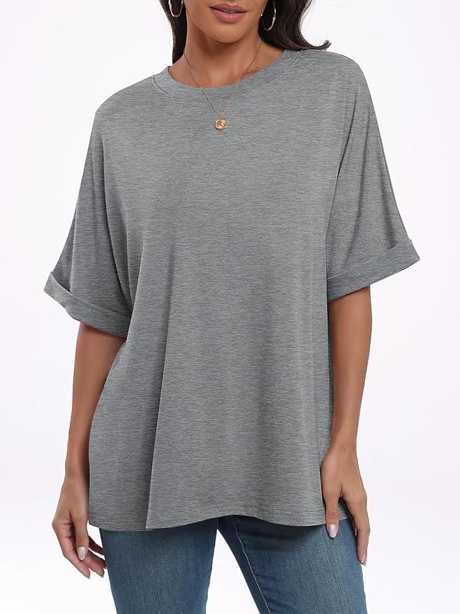 ANRABESS Women's Oversized T Shirts Short Sleeve V Neck