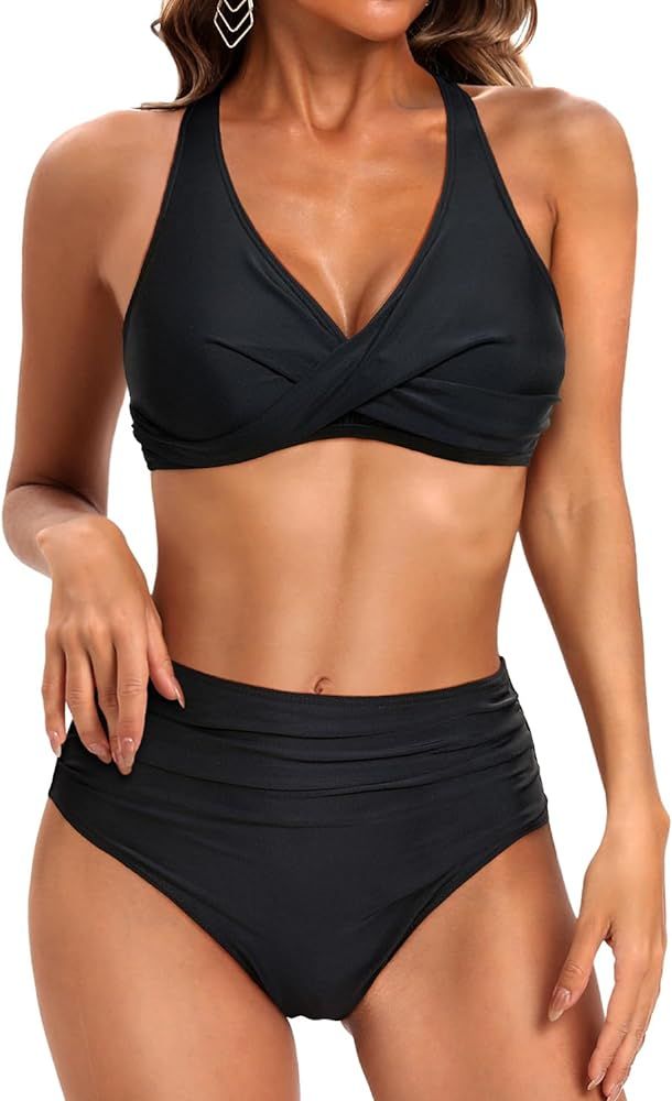 Holipick Women Two Piece Swimsuit High Waisted Bikini Sets Halter Top with Bottoms Tummy Comtrol ... | Amazon (US)