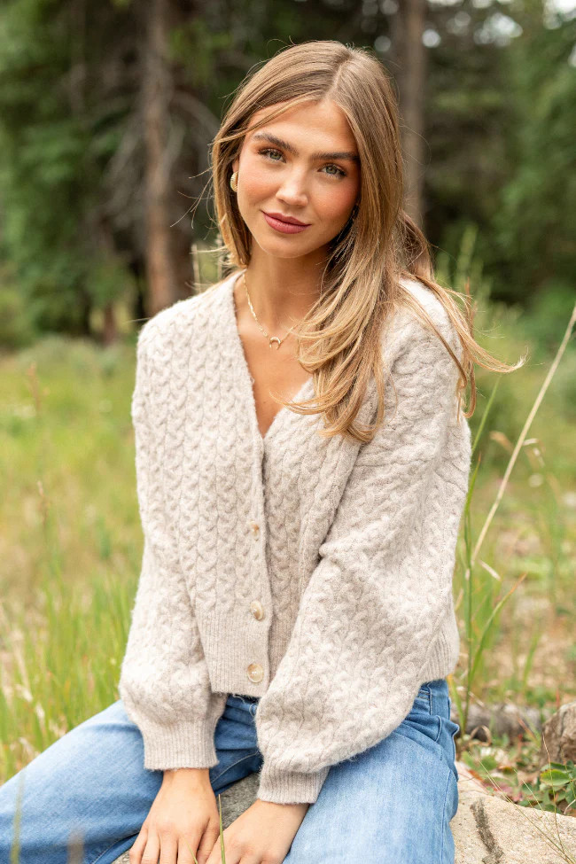 Heather Tan V-Neck Cardigan | Pink Lily