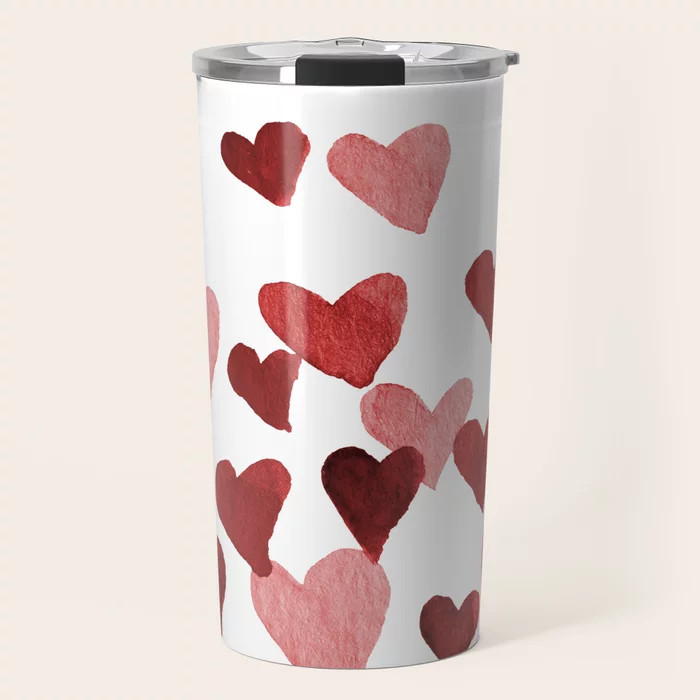 Valentine's Day Watercolor Hearts - red Travel Mug | Society6
