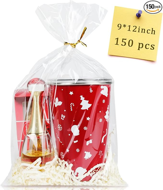 Labeol 150pcs Cellophane Bags 9x12 Treat Bags with Ties Clear Gift Candy Bag Cookie Bag for Packa... | Amazon (US)