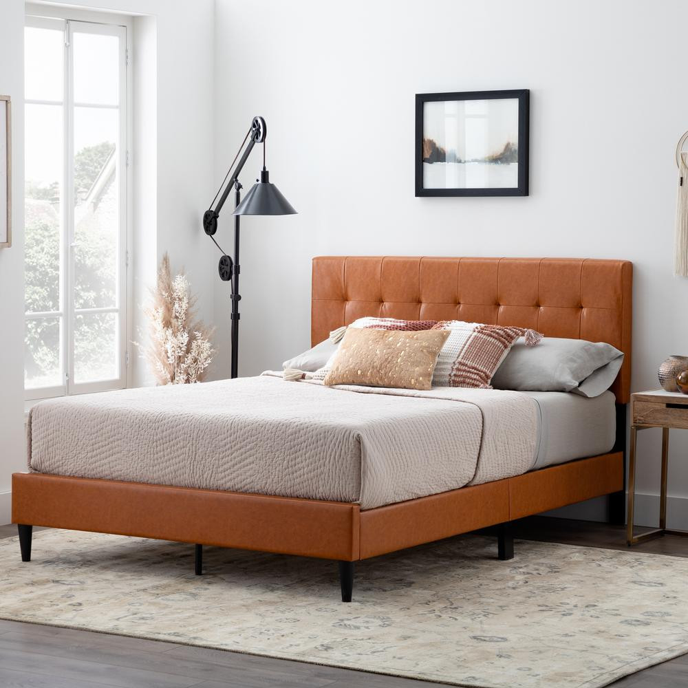 Brookside Tara Faux Camel Twin Sqaure Tufted Upholstered Platform Bed | The Home Depot