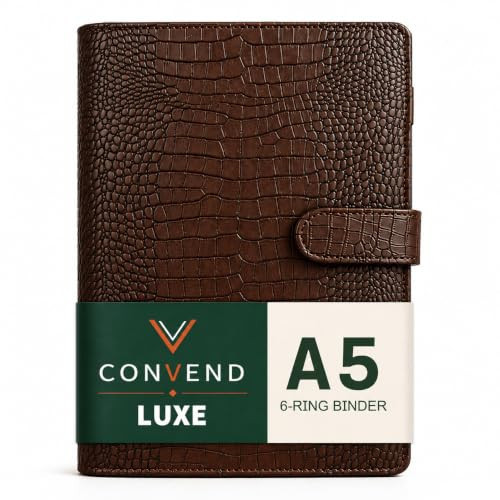 Convend A5/A6 Refillable 6 Ring Faux Leather Binder Cover, Brown Croc | Amazon (US)