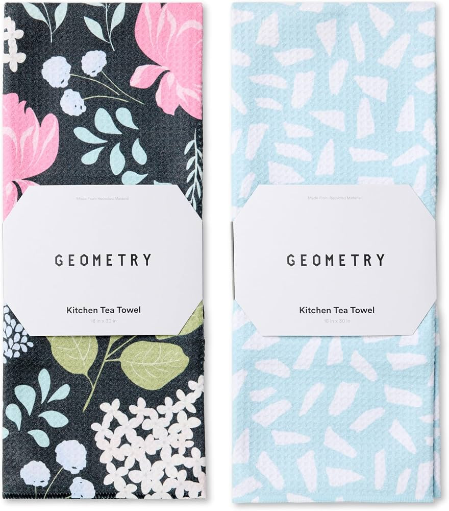 GEOMETRY Kitchen Tea Towels - Quick Dry Microfiber Dish Towels for Kitchen Pretty Petals, 18" x 3... | Amazon (US)