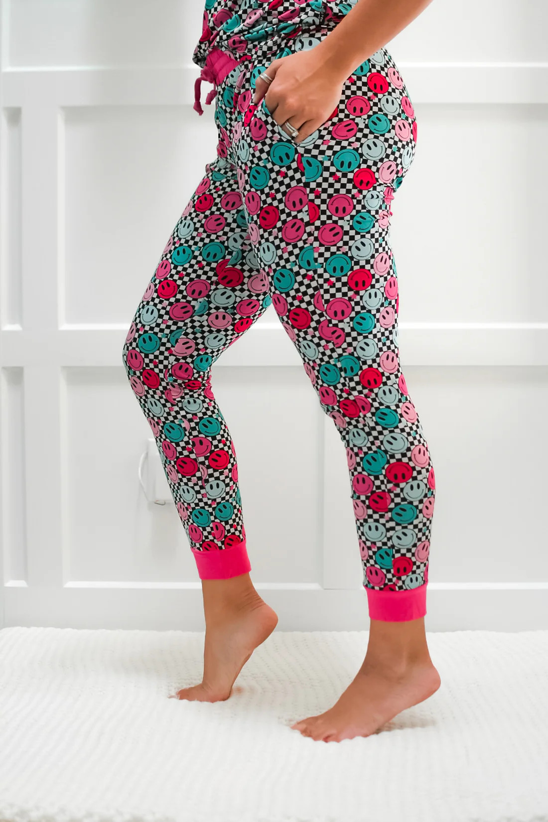 MAMA JOGGERS- Pink Smiles Check | millie + roo