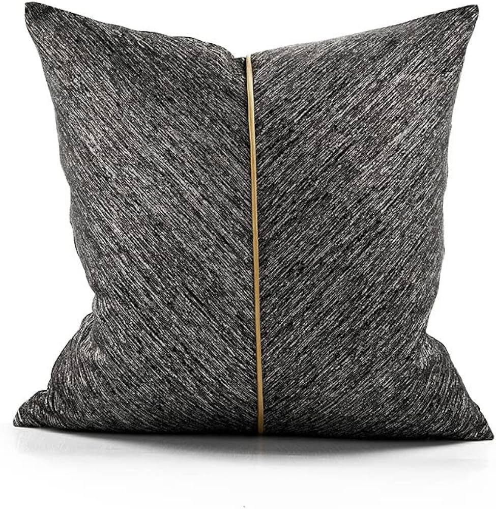 THE-TINOART Black Gray Decorative Throw Pillow Covers Square Gold Piping Patchwork Modern Couch S... | Amazon (US)