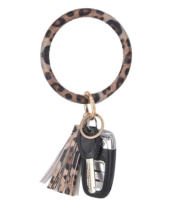 Coolcos Key Ring Bracelets Wristlet Keychain Bangle Keyring - Large Circle Leather Tassel Bracele... | Amazon (US)
