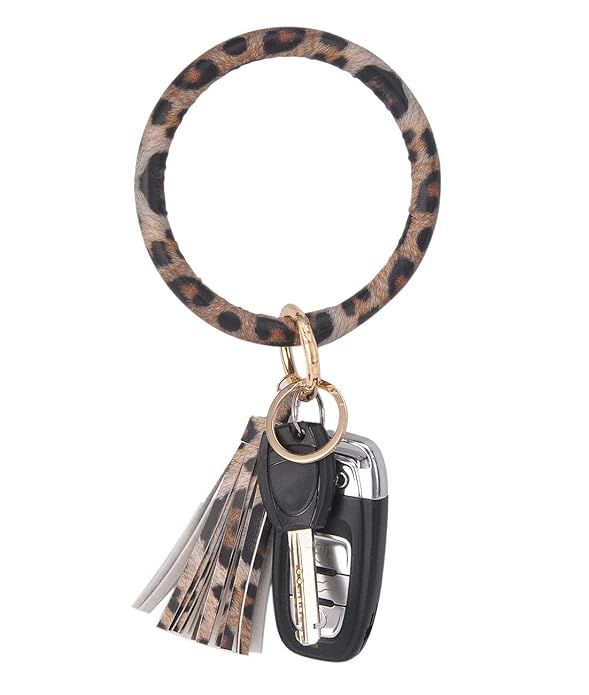 Coolcos Key Ring Bracelets Wristlet Keychain Bangle Keyring - Large Circle Leather Tassel Bracele... | Amazon (US)