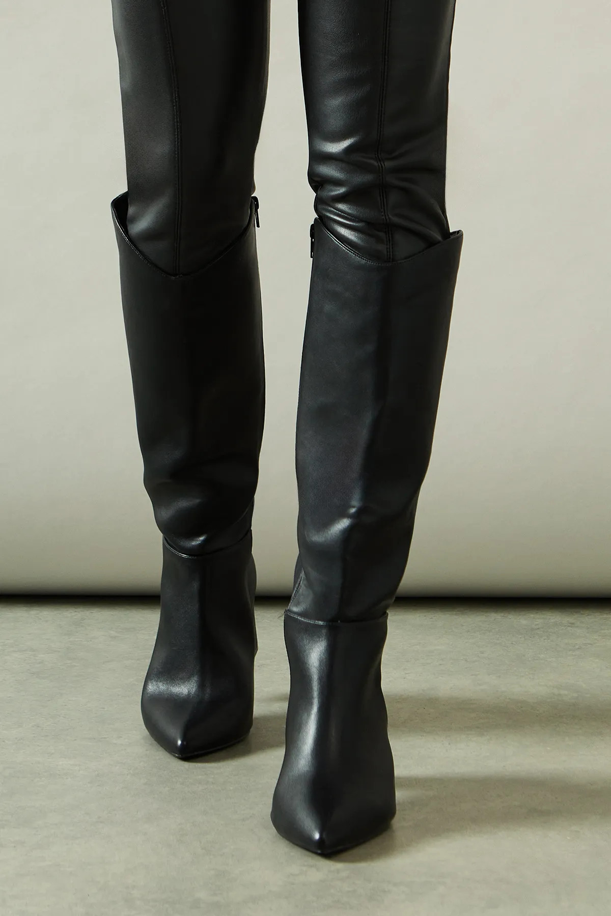Boots | Wide Fit Halo Pointed High Block Heel Knee Boots | Wallis | Warehouse UK & IE