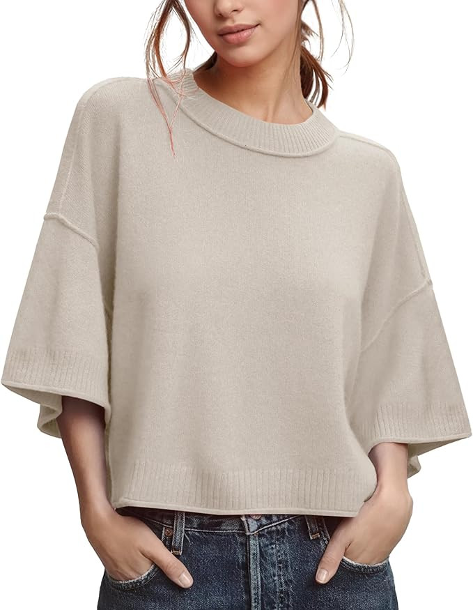 ZDC Women's Oversized Sweaters Summer 3/4 Sleeve Casual Cropped Tops Lightweight Loose Fit Knit P... | Amazon (US)