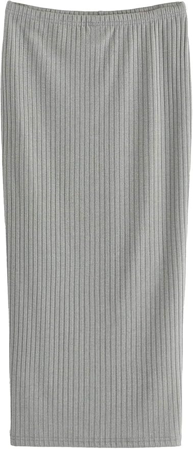 SheIn Women's Basic Plain Stretchy Ribbed Knit Split Full Length Skirt | Amazon (US)
