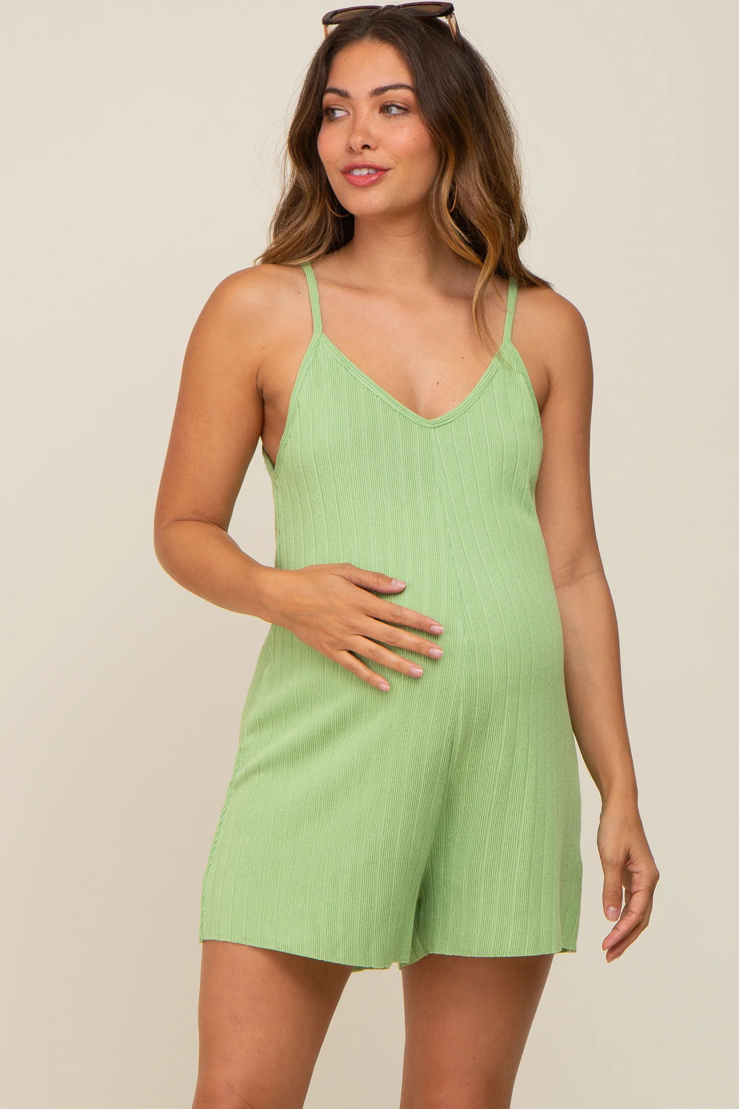 Lime Ribbed V-Neck Maternity Romper | PinkBlush Maternity
