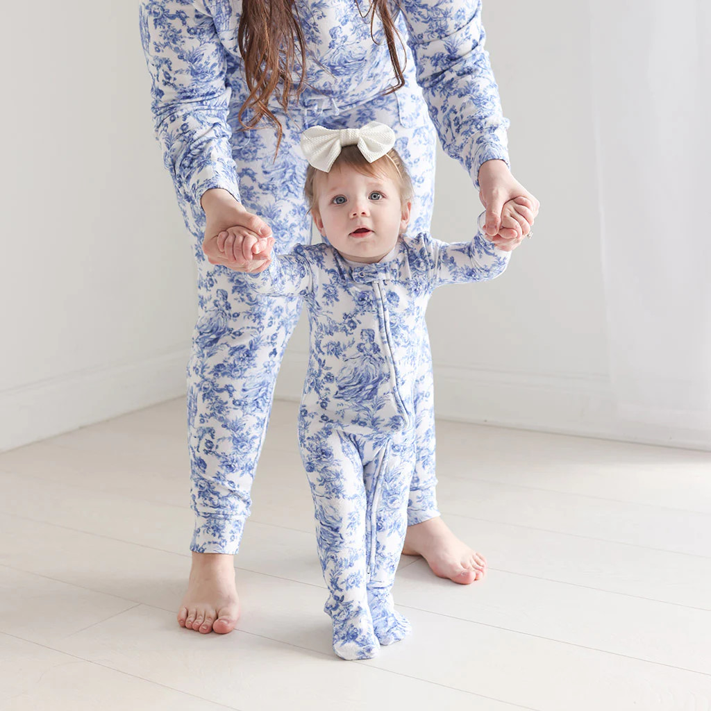Princess Damask White One Piece Baby Footie Pajamas | Briar | Posh Peanut