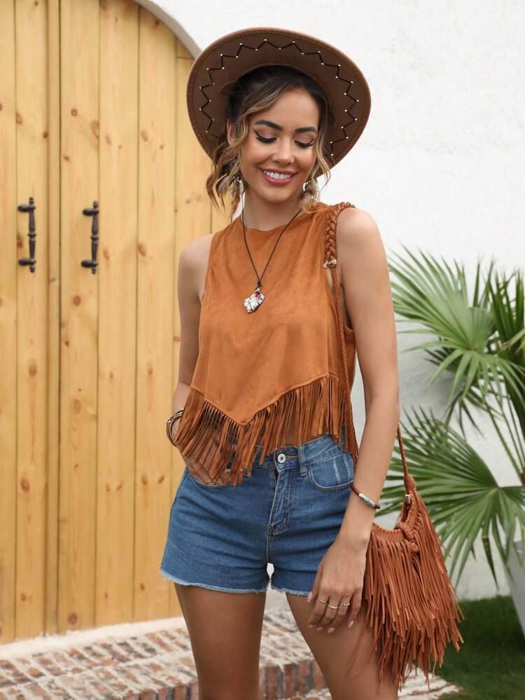 Fringe Hem Sleeveless Tank Top
       
              
              $8.49           
        4.80... | SHEIN