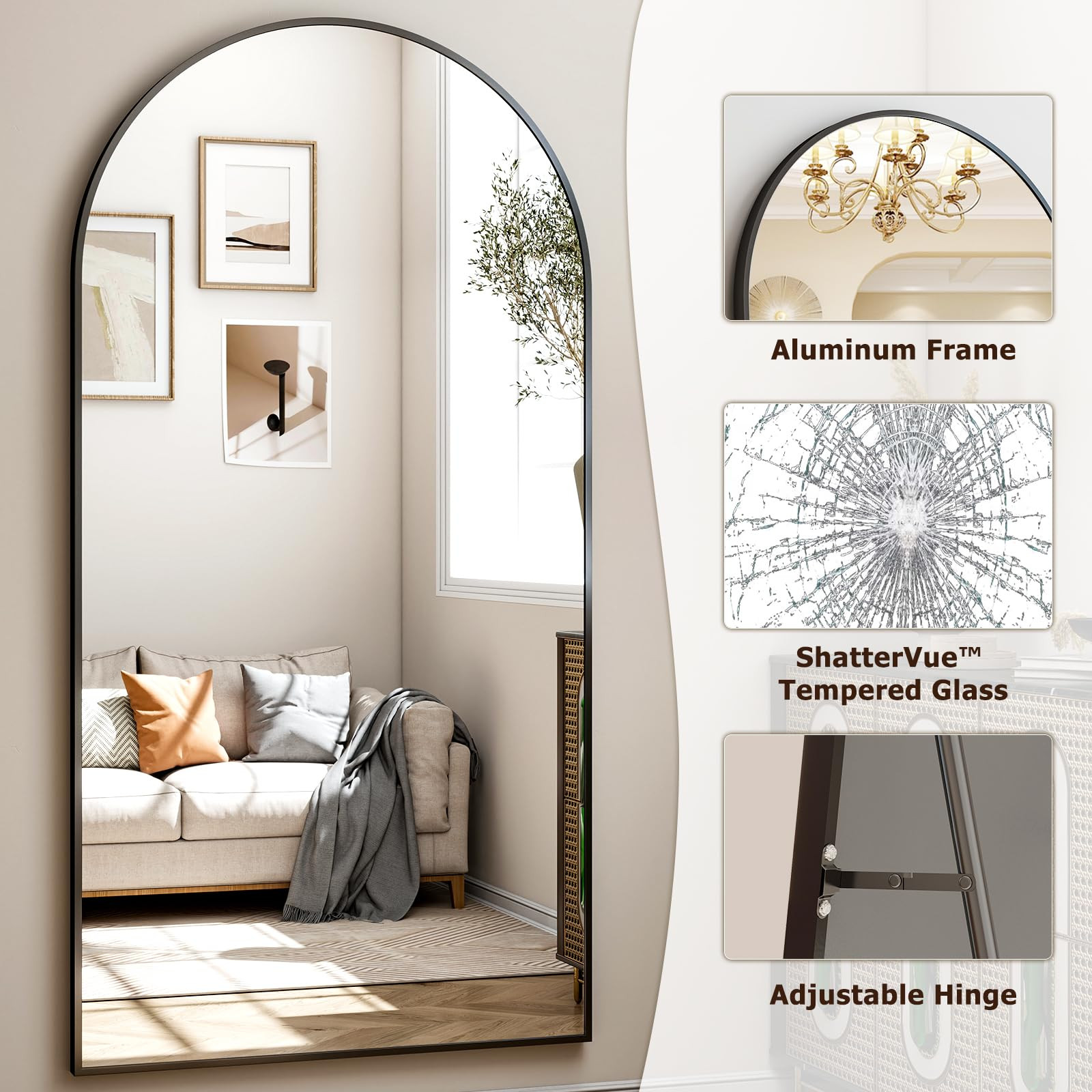 41"x81" Extra Large Arched Full Length Mirror - Leaning Mirror Arch Wall-Mounted Mirrors - Alumin... | Amazon (US)