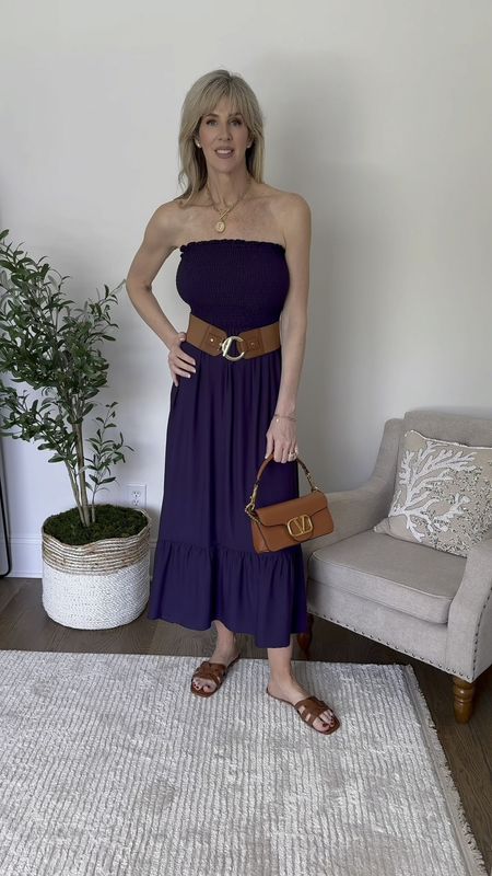 This strapless maxi dress is a great addition to your spring dress wardrobe.  Versatile enough to go from a casual look to a date night, paired with the right accessories.  

It is 100% rayon, so feels soft against the skin.  Wearing a size medium in navy.

#LTKfindsunder50 #LTKstyletip #LTKSeasonal