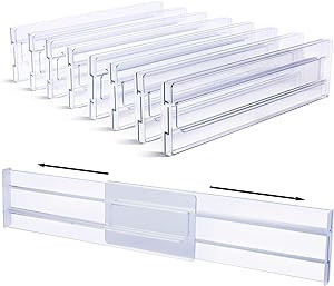 Vtopmart Drawer Dividers Organizers 8 Pack, Adjustable 3.2" High Expandable from 12.2-21.4" Kitch... | Amazon (US)