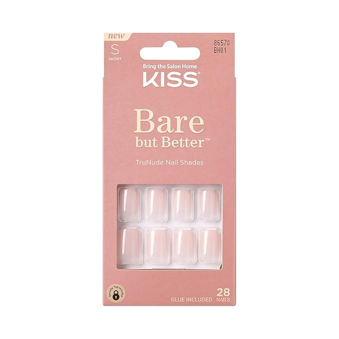 KISS Bare but Better Press On Nails, Glossy Pink, Short Length, Square Shape, 28 Fake Nails, Pink... | Amazon (US)