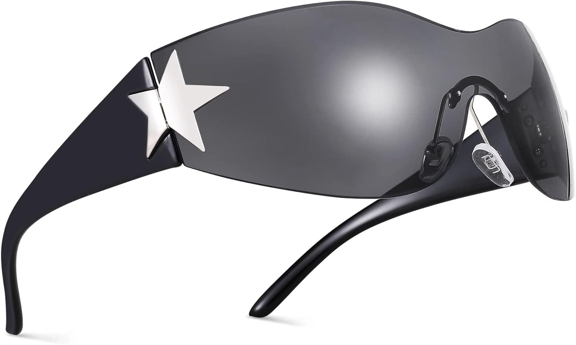 COASION Rimless Y2K Wrap Around Star Sunglasses Women Men 2000s Visor Shield Shades Oversized Fas... | Amazon (US)