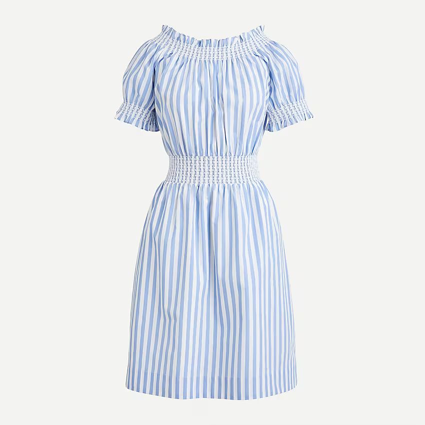 Smocked puff-sleeve cotton poplin dress in stripe | J.Crew US