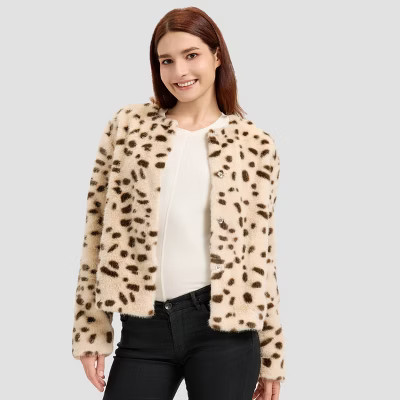 Women's Faux Fur Jacket - A New Day™ Snow White Leopard Spots | Target