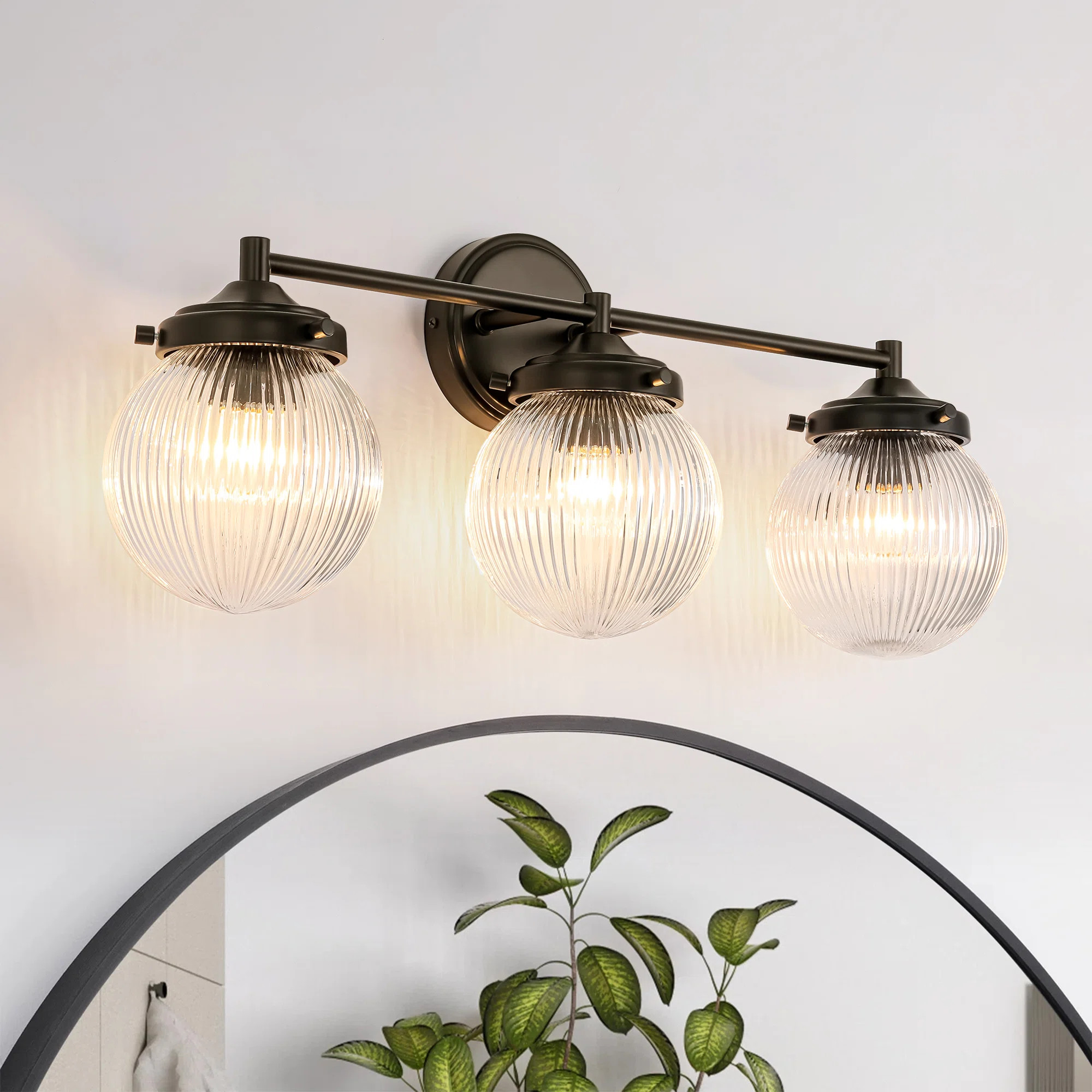 Markeice 3-Light Dimmable Sphere Globe Ribbed Glass Bathroom Vanity Light | Wayfair North America